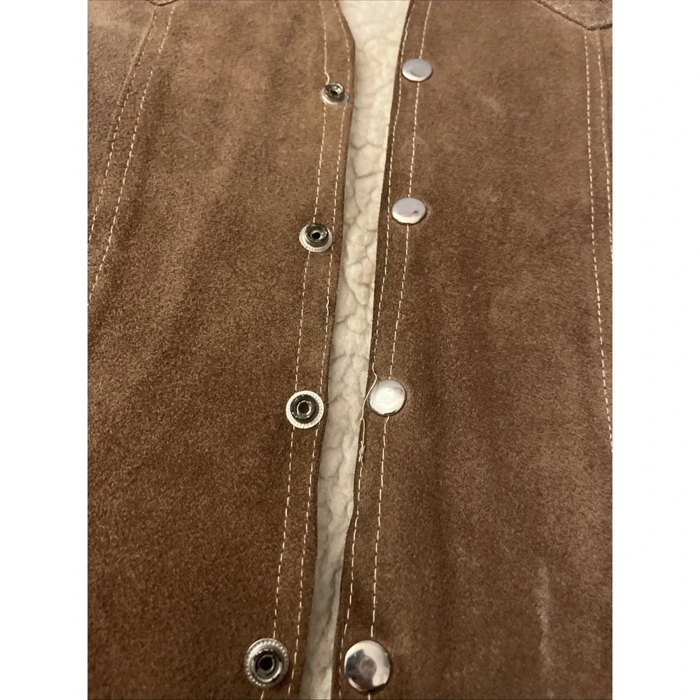Joe's Genuine Leather Brown Suede &‎ Sherpa Lined Leather Vest Snaps Pockets